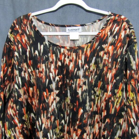 Serengeti Black Rust Abstract Print 3/4 Sleeve Top Womens Size 2X Sharkbite Hem - Picture 2 of 7